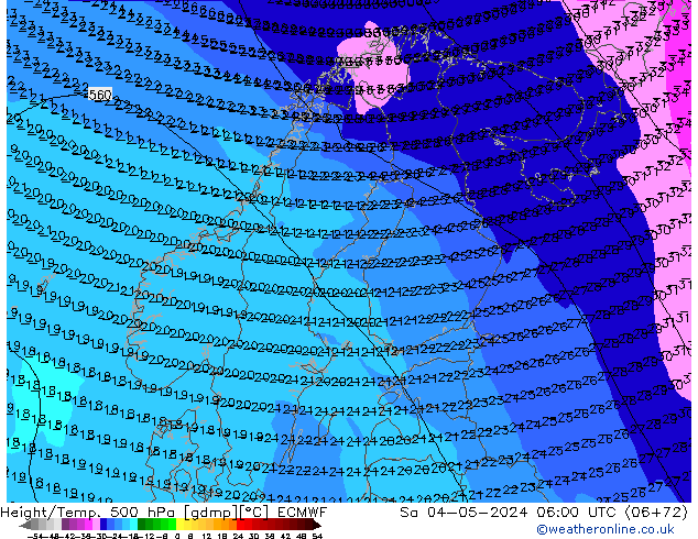 Z500/Rain (+SLP)/Z850 ECMWF sam 04.05.2024 06 UTC