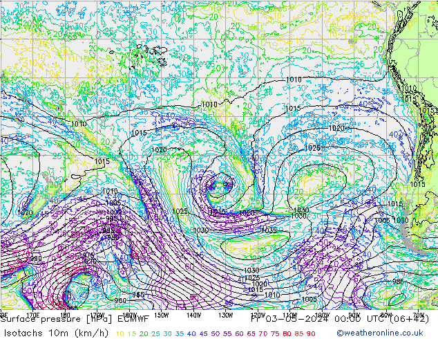 Isotachs (kph) ECMWF Sex 03.05.2024 00 UTC