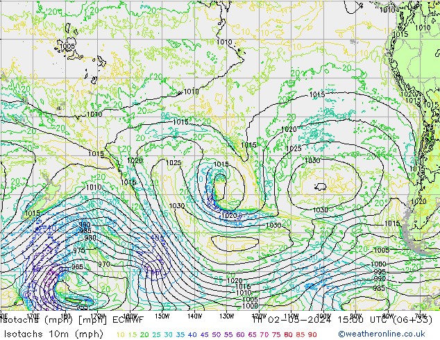 Isotachs (mph) ECMWF  02.05.2024 15 UTC