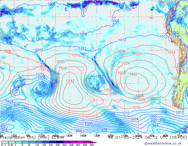 Z500/Rain (+SLP)/Z850 ECMWF Mi 01.05.2024 12 UTC