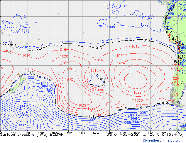 Surface pressure ECMWF We 01.05.2024 21 UTC