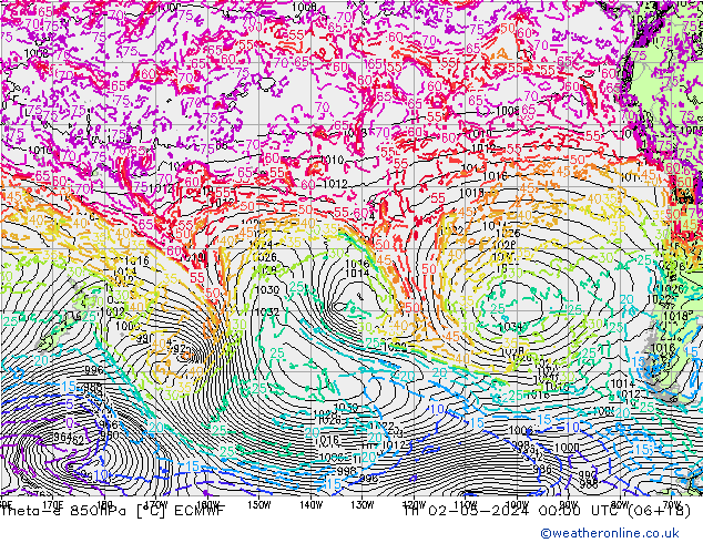 Theta-e 850hPa ECMWF jeu 02.05.2024 00 UTC