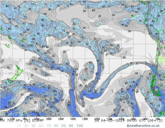 RH 700 hPa ECMWF sab 04.05.2024 06 UTC