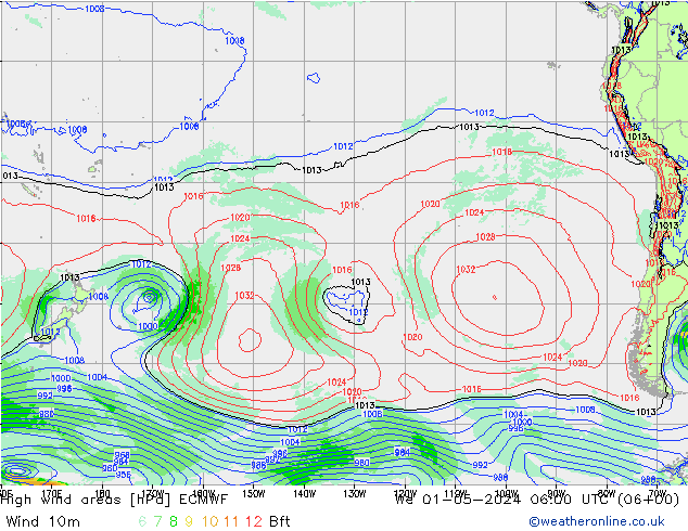 High wind areas ECMWF We 01.05.2024 06 UTC