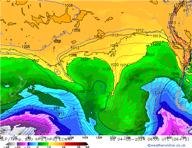 SLP/Temp. 850 hPa ECMWF so. 04.05.2024 06 UTC