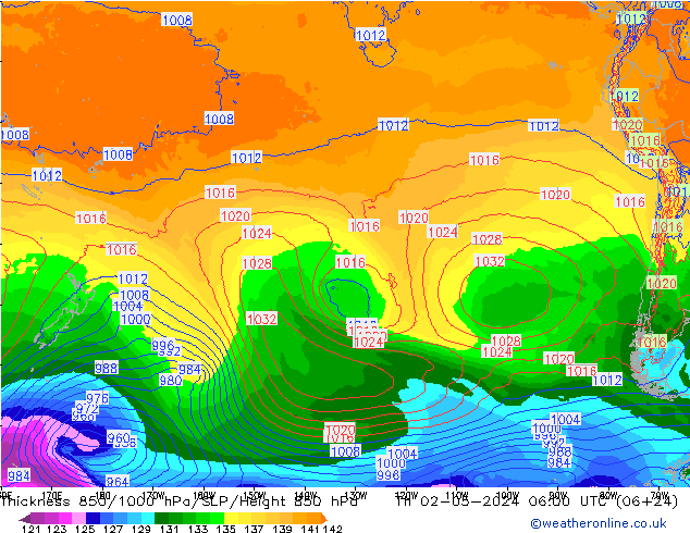 Thck 850-1000 hPa ECMWF jeu 02.05.2024 06 UTC