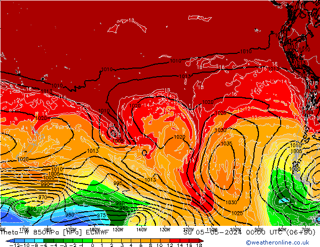 Theta-W 850hPa ECMWF  05.05.2024 00 UTC