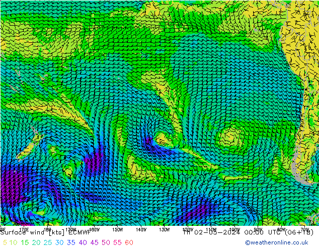 Vento 10 m ECMWF Qui 02.05.2024 00 UTC