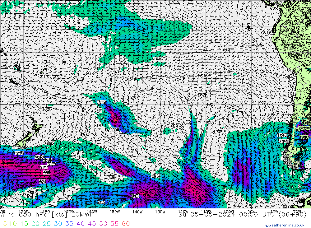 Rüzgar 850 hPa ECMWF Paz 05.05.2024 00 UTC