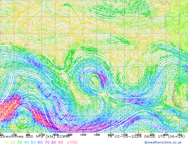 Ligne de courant 500 hPa ECMWF jeu 02.05.2024 06 UTC