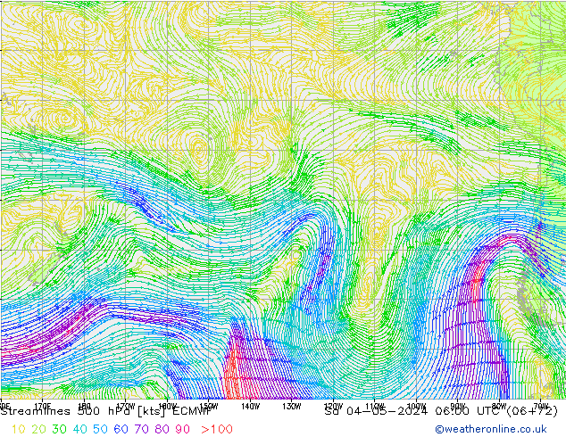 Ligne de courant 500 hPa ECMWF sam 04.05.2024 06 UTC