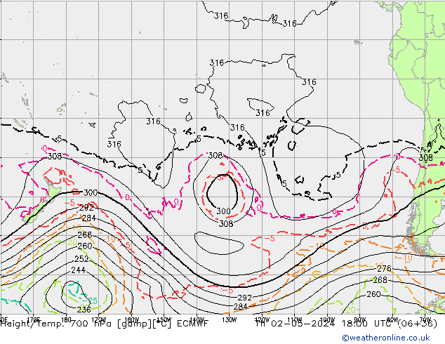 Height/Temp. 700 hPa ECMWF Th 02.05.2024 18 UTC