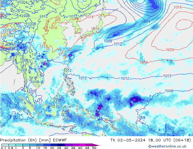 Z500/Rain (+SLP)/Z850 ECMWF Čt 02.05.2024 00 UTC