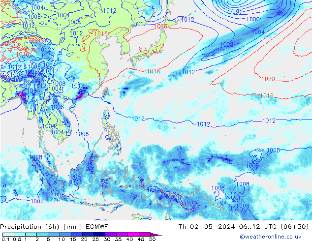 Z500/Rain (+SLP)/Z850 ECMWF Th 02.05.2024 12 UTC