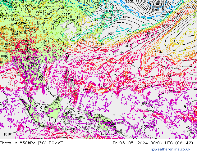 Theta-e 850hPa ECMWF Fr 03.05.2024 00 UTC