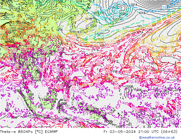 Theta-e 850hPa ECMWF Cu 03.05.2024 21 UTC