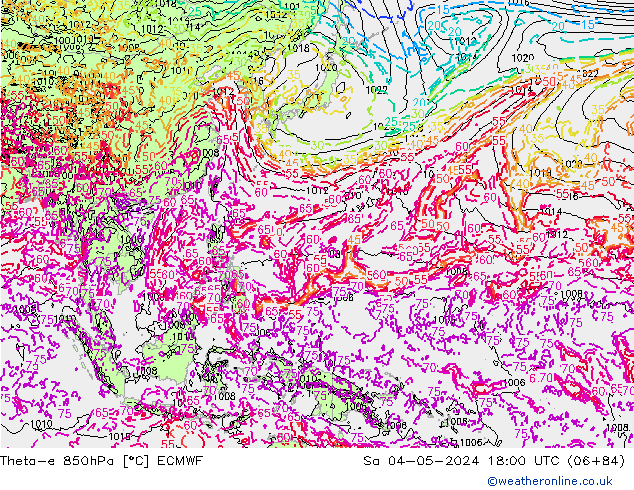 Theta-e 850hPa ECMWF za 04.05.2024 18 UTC