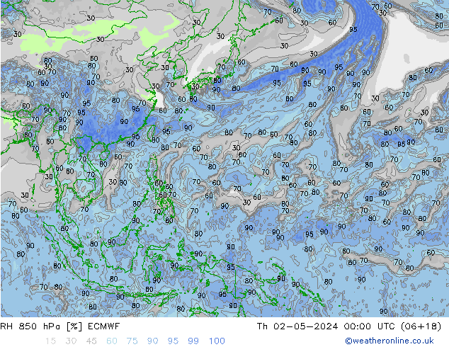 RH 850 hPa ECMWF Th 02.05.2024 00 UTC