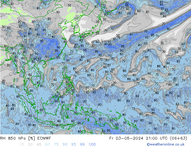 RH 850 hPa ECMWF Fr 03.05.2024 21 UTC