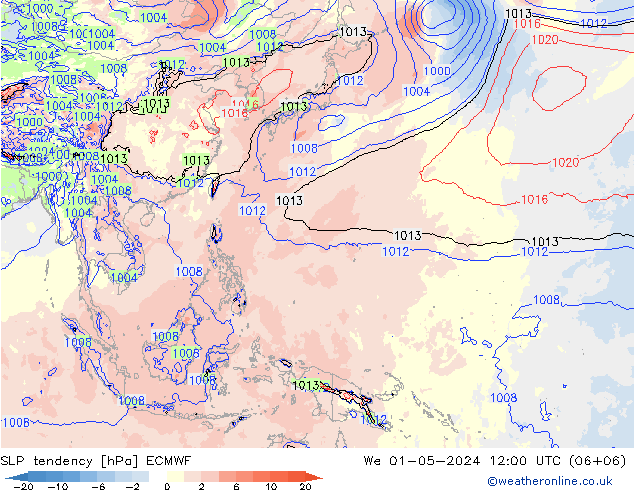 Druktendens (+/-) ECMWF wo 01.05.2024 12 UTC