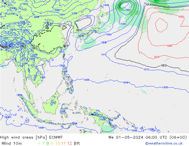 High wind areas ECMWF  01.05.2024 06 UTC