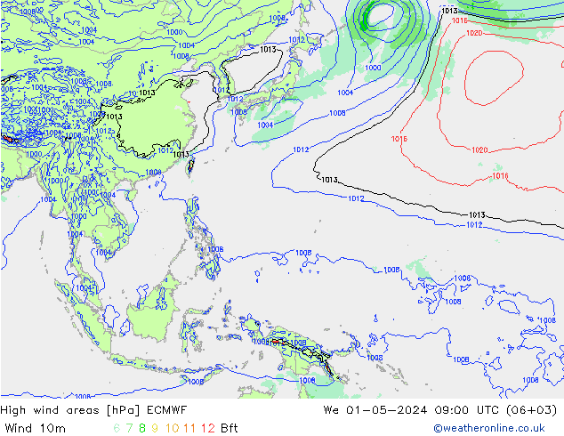 High wind areas ECMWF mer 01.05.2024 09 UTC