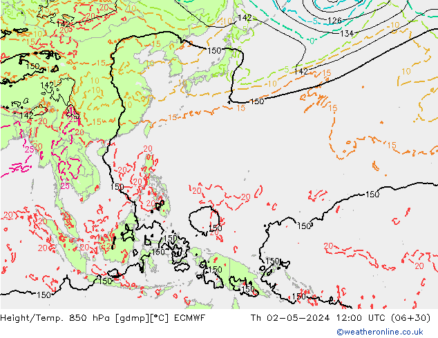 Z500/Rain (+SLP)/Z850 ECMWF Th 02.05.2024 12 UTC