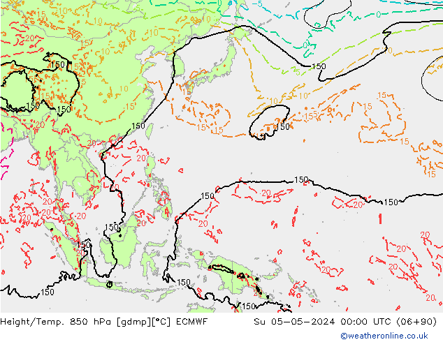 Z500/Yağmur (+YB)/Z850 ECMWF Paz 05.05.2024 00 UTC