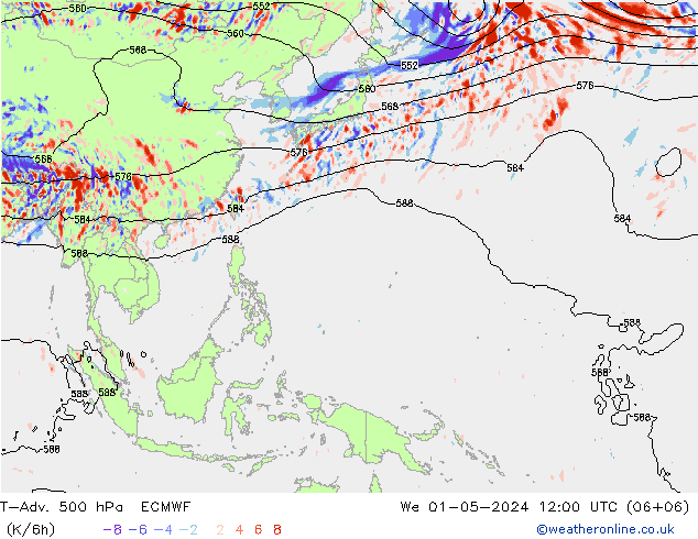 T-Adv. 500 hPa ECMWF wo 01.05.2024 12 UTC