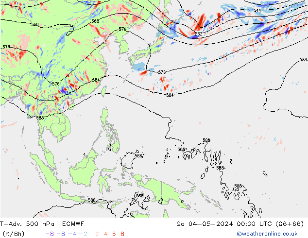 T-Adv. 500 гПа ECMWF сб 04.05.2024 00 UTC