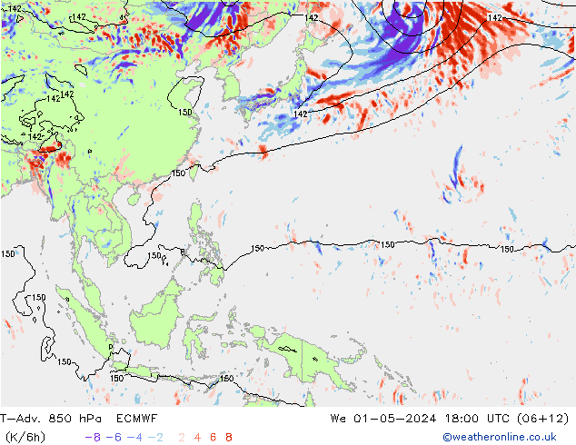 T-Adv. 850 гПа ECMWF ср 01.05.2024 18 UTC