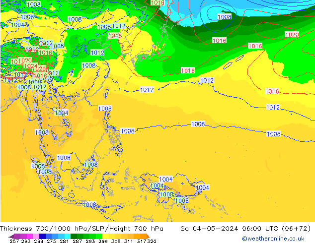 Espesor 700-1000 hPa ECMWF sáb 04.05.2024 06 UTC