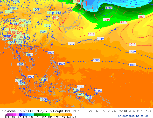 Espesor 850-1000 hPa ECMWF sáb 04.05.2024 06 UTC