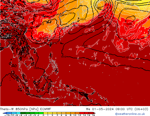 Theta-W 850hPa ECMWF Mi 01.05.2024 09 UTC