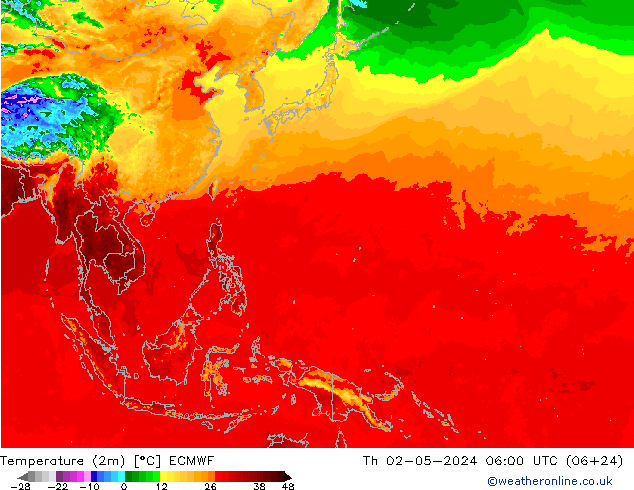 Temperatuurkaart (2m) ECMWF do 02.05.2024 06 UTC