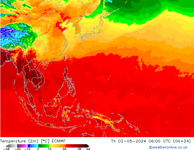 Temperature (2m) ECMWF Th 02.05.2024 06 UTC