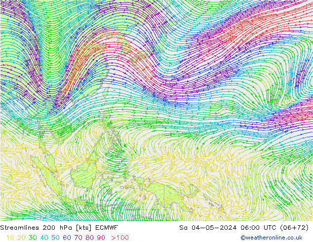 Línea de corriente 200 hPa ECMWF sáb 04.05.2024 06 UTC