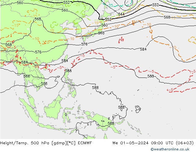 Géop./Temp. 500 hPa ECMWF mer 01.05.2024 09 UTC