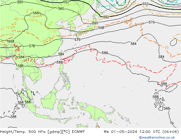 Z500/Rain (+SLP)/Z850 ECMWF We 01.05.2024 12 UTC