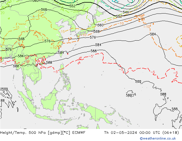 Z500/Rain (+SLP)/Z850 ECMWF Čt 02.05.2024 00 UTC