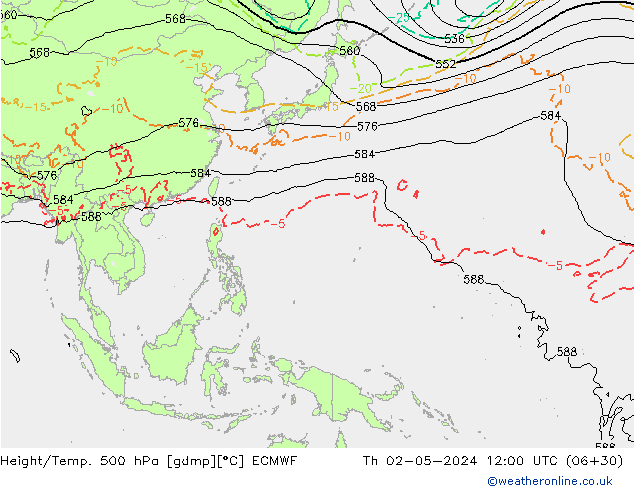 Z500/Rain (+SLP)/Z850 ECMWF Čt 02.05.2024 12 UTC