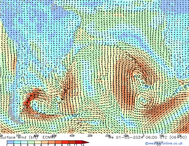 Surface wind (bft) ECMWF St 01.05.2024 06 UTC