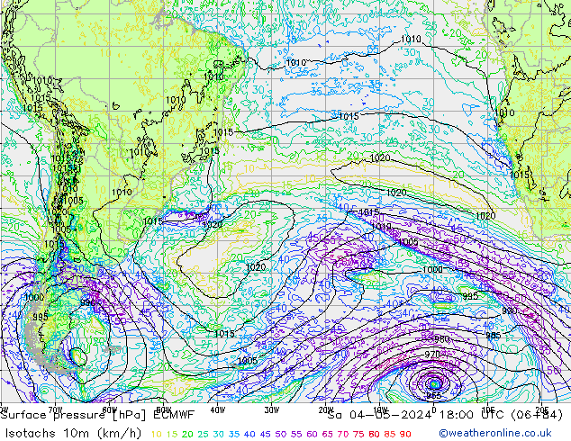 Isotachs (kph) ECMWF сб 04.05.2024 18 UTC