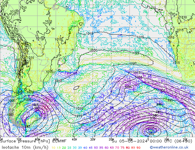 Isotachs (kph) ECMWF dom 05.05.2024 00 UTC