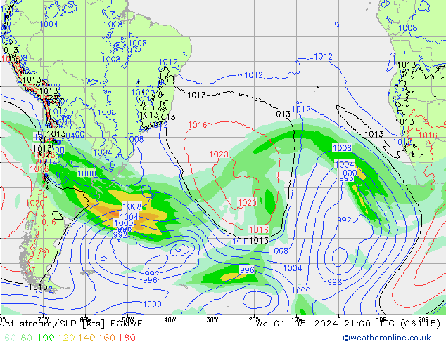 Jet stream/SLP ECMWF We 01.05.2024 21 UTC