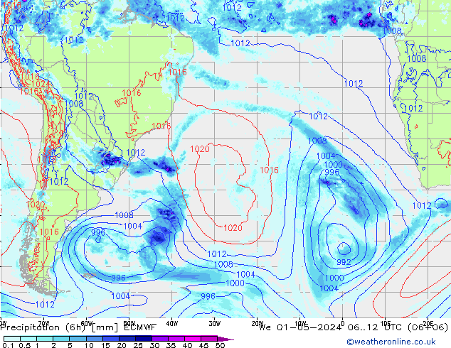 Precipitation (6h) ECMWF St 01.05.2024 12 UTC