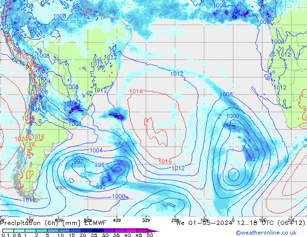 Z500/Rain (+SLP)/Z850 ECMWF Mi 01.05.2024 18 UTC