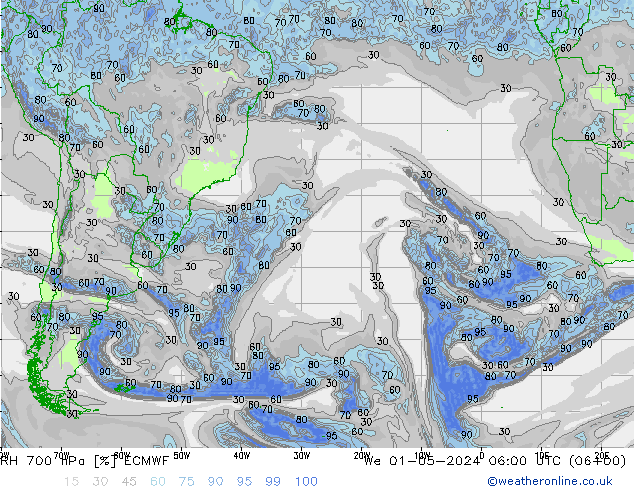 RH 700 hPa ECMWF St 01.05.2024 06 UTC