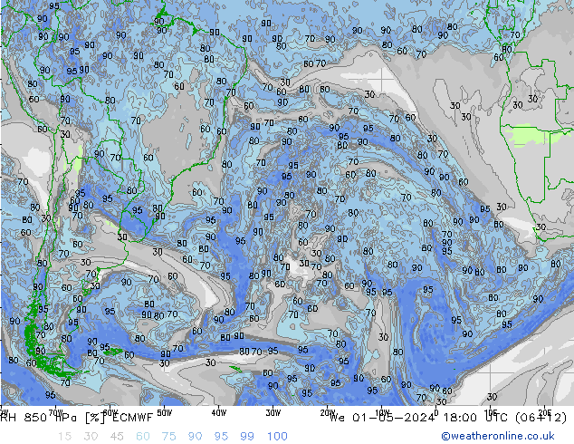 Humedad rel. 850hPa ECMWF mié 01.05.2024 18 UTC