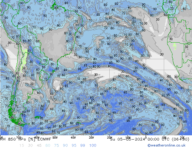 RH 850 hPa ECMWF dom 05.05.2024 00 UTC